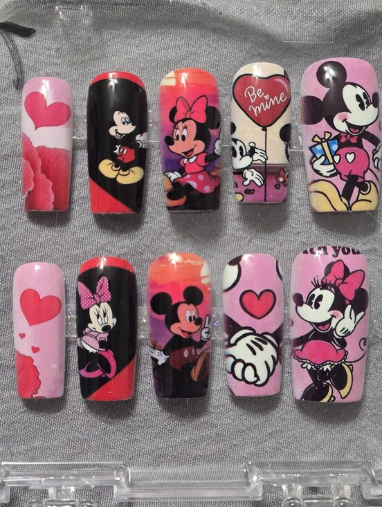 Hand Crafted Other - Minnie & Mickey Pink Heart Press-On Nail Set
